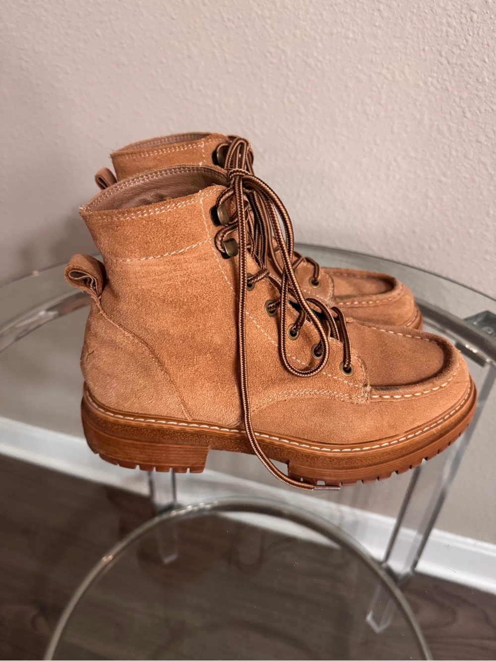 Roxy Tan Lace-Up Suede Work It Hiking Ankle Boots - Picture 13 of 16